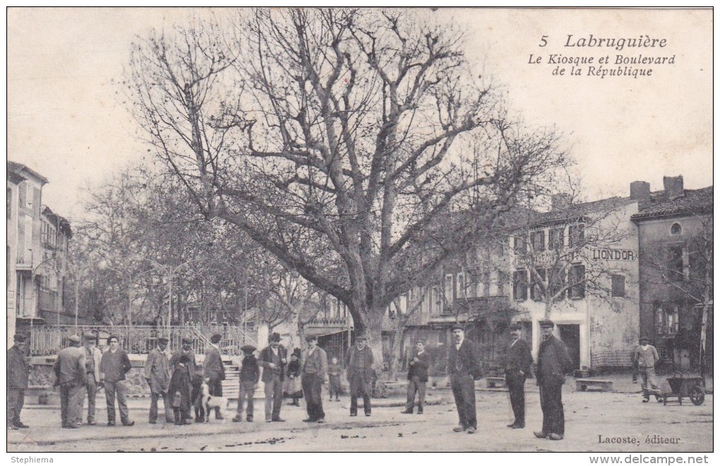 Carte Postale Animée, Le Kiosque Et Boulevard De La République, Labruguière - Labruguière