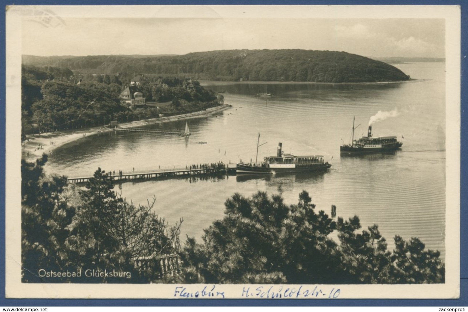 Ostseebad Glücksburg Schiffsanleger Dampfschiffe Foto, Gelaufen 1948 (AK820) - Gluecksburg