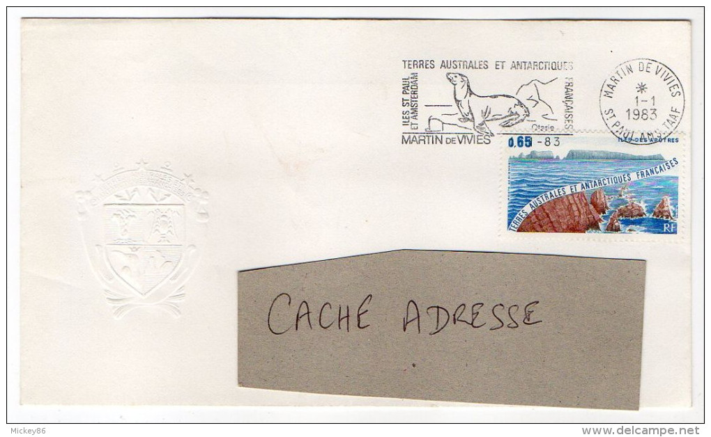 TAAF--1983-Lettre Avec Tp Ile Des Apôtres--Flamme Otarie De St MARTIN DE VIVIES Du 1-1-1983-cachet Sec à Gauche De L'env - Briefe U. Dokumente