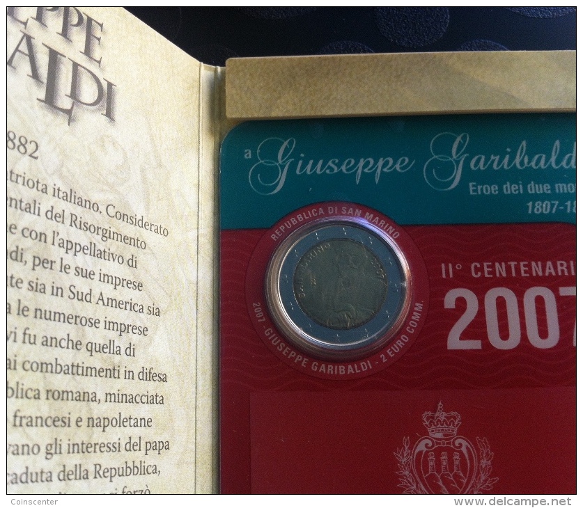 San Marino 2 Euro 2007 "Giuseppe Garibaldi" BiMetallic UNC - San Marino