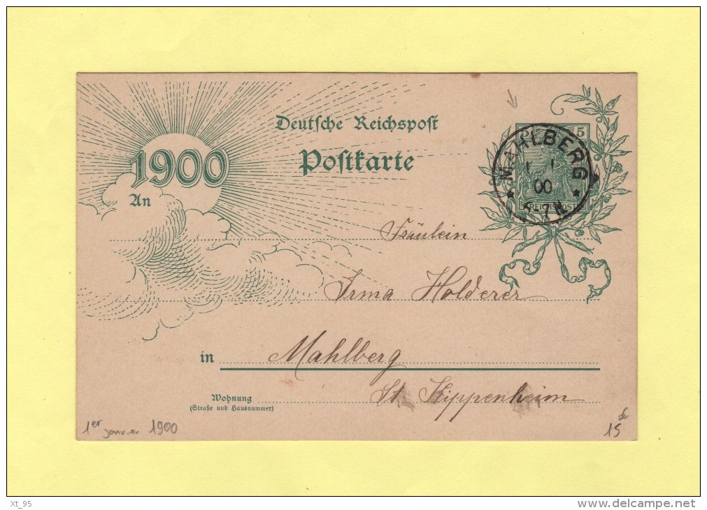 Mahlberg - Entier 1900 - Obliteration 1 1 1900 - 1er Janvier 1900 - Pas Commun - Cartas & Documentos