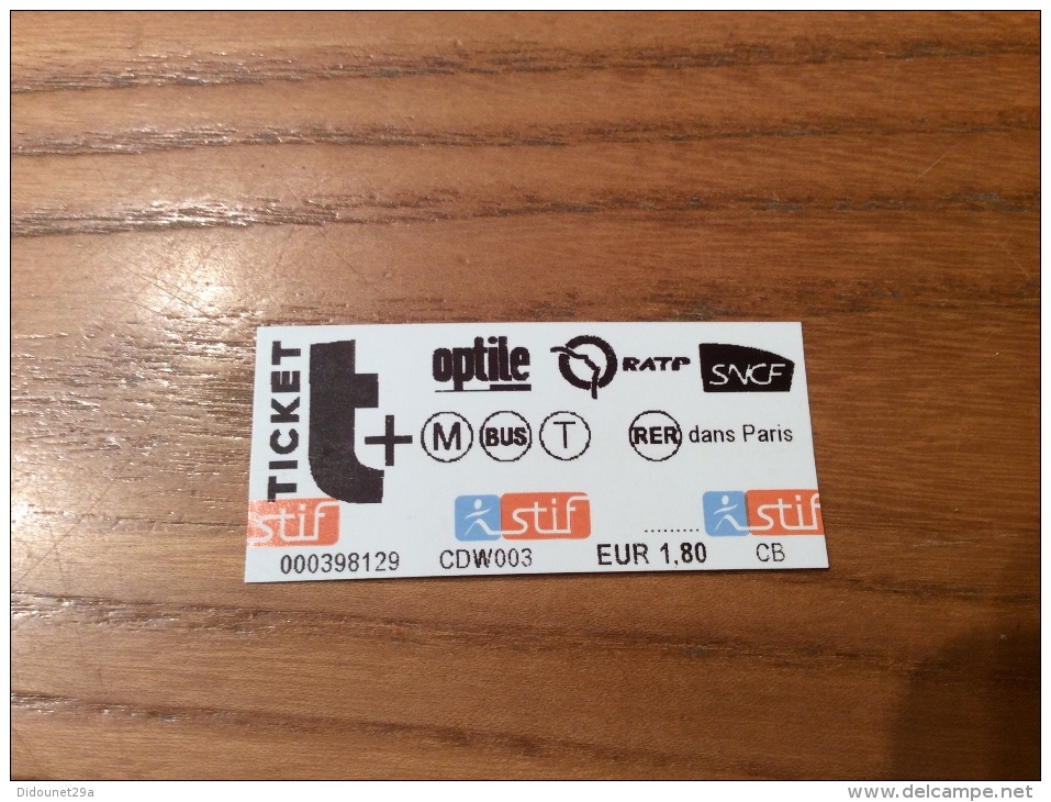 Ticket De Transport (métro, Bus, Train, Tramway) Stif PARIS(75) "standard" Type 3 - Europe