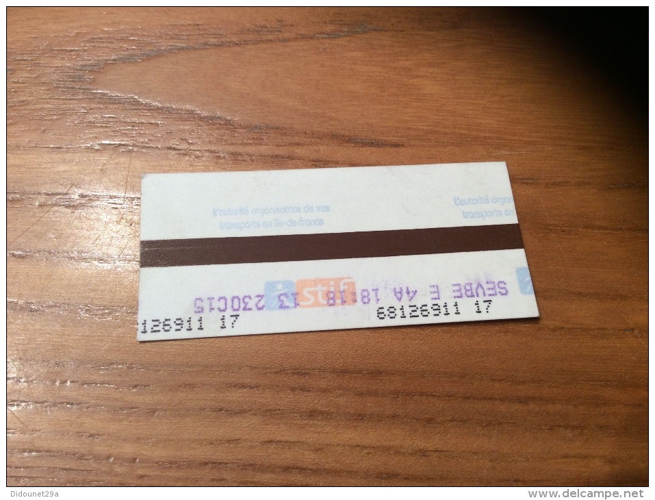 Ticket De Transport (métro, Train) Stif PARIS(75) "PARIS - SEVRAN BEAUD. - TARIF REDUIT" - Europa