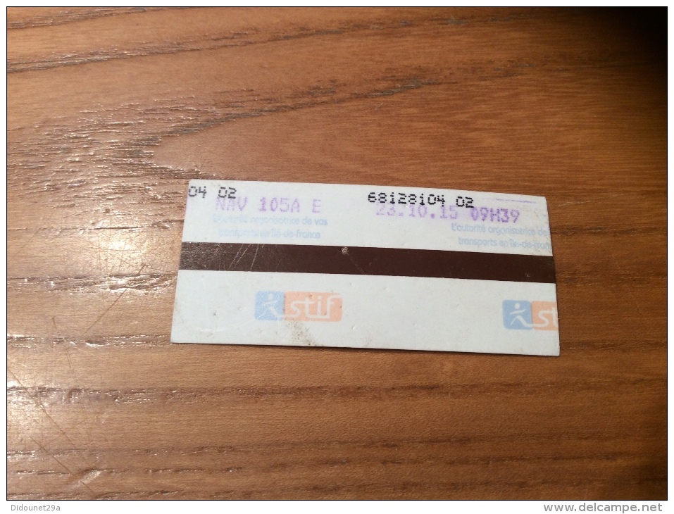 Ticket De Transport (métro, Train) Stif PARIS(75) "NANTERRE-VILLE - PARIS" - Europa