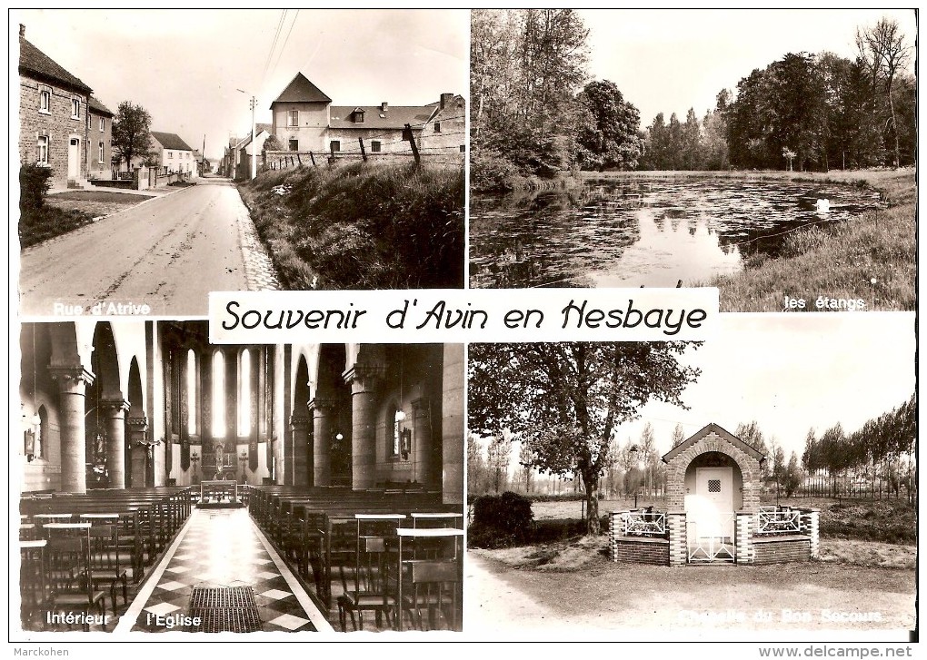 HANNUT (4280) : Souvenir D'Avin En Hesbaye. CPSM Multivues (4 Vues : Rue D'Atrive, Etangs, Eglise, Chapelle). CPSM.. - Hannut