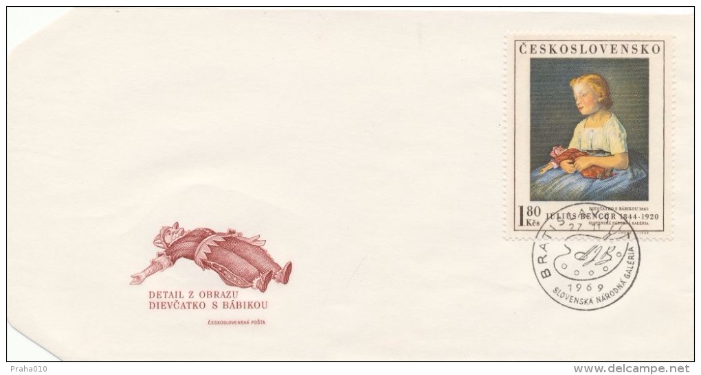 Czechoslovakia / First Day Cover (1969/23 D) Bratislava: Julius Bencur (1844-1920) "The Little Girl With A Doll" (1863) - Poupées