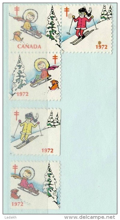 5 VIGNETTES CANADA # 1972 SPORTS NEIGE - Viñetas Locales Y Privadas