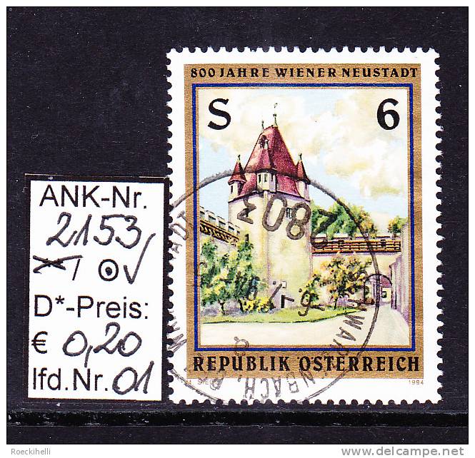 18.3.1994 -  SM  "800 Jahre Wiener Neustadt" -  O  Gestempelt - Siehe Scan  (2153o 01) - Usados