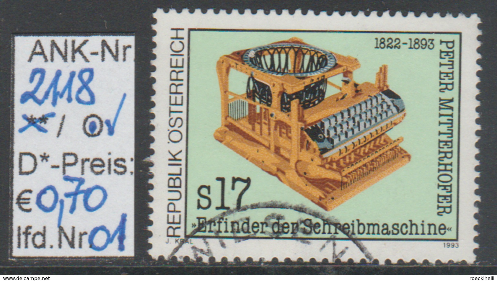 19.2.1993  -  SM  "100. Todestag V. Peter Mitterhofer"   -   O  Gestempelt  -  Siehe Scan  (2118o 01-02) - Used Stamps