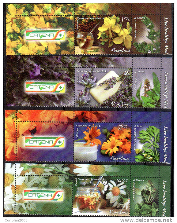 Romania 2015 / Live Healthy, Medicinal Plants / Set 4 Stamps With Label+ Tabs - Medicinal Plants