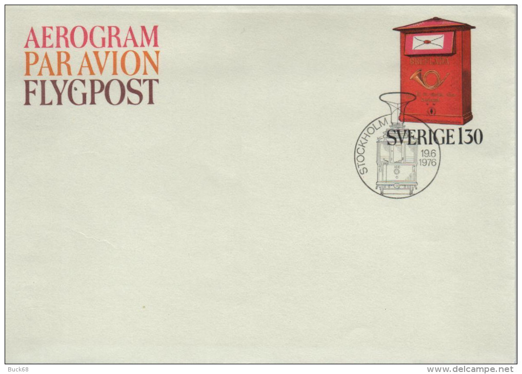 SUEDE SWEDEN SVERIGE Entier Stationnary Aerogram FDC 1er Jour : 1976 Mailbox Boîte Aux Lettres - Usados