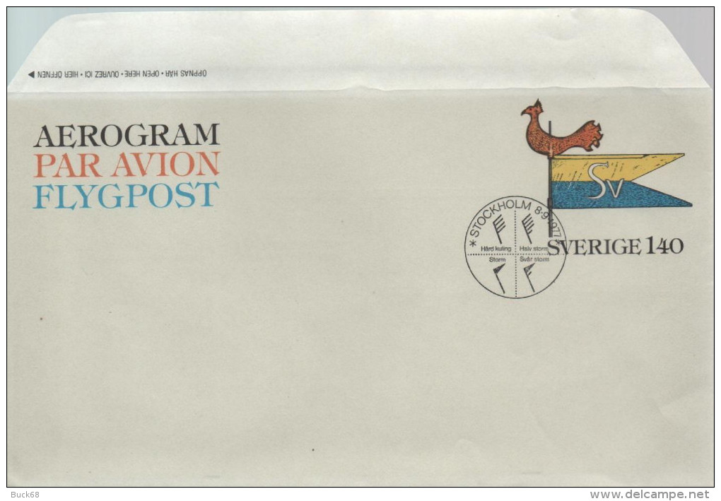 SUEDE SWEDEN SVERIGE Entier Stationnary Aerogram FDC 1er Jour : 1977 Flag Drapeau Fahne - Usados