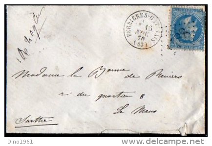 TB 832 - LSC - Empire -  Guerre 1870 - Lettre DE FERRIERES - EN - GATINAIS 1870  Pour LE MANS - Guerre De 1870