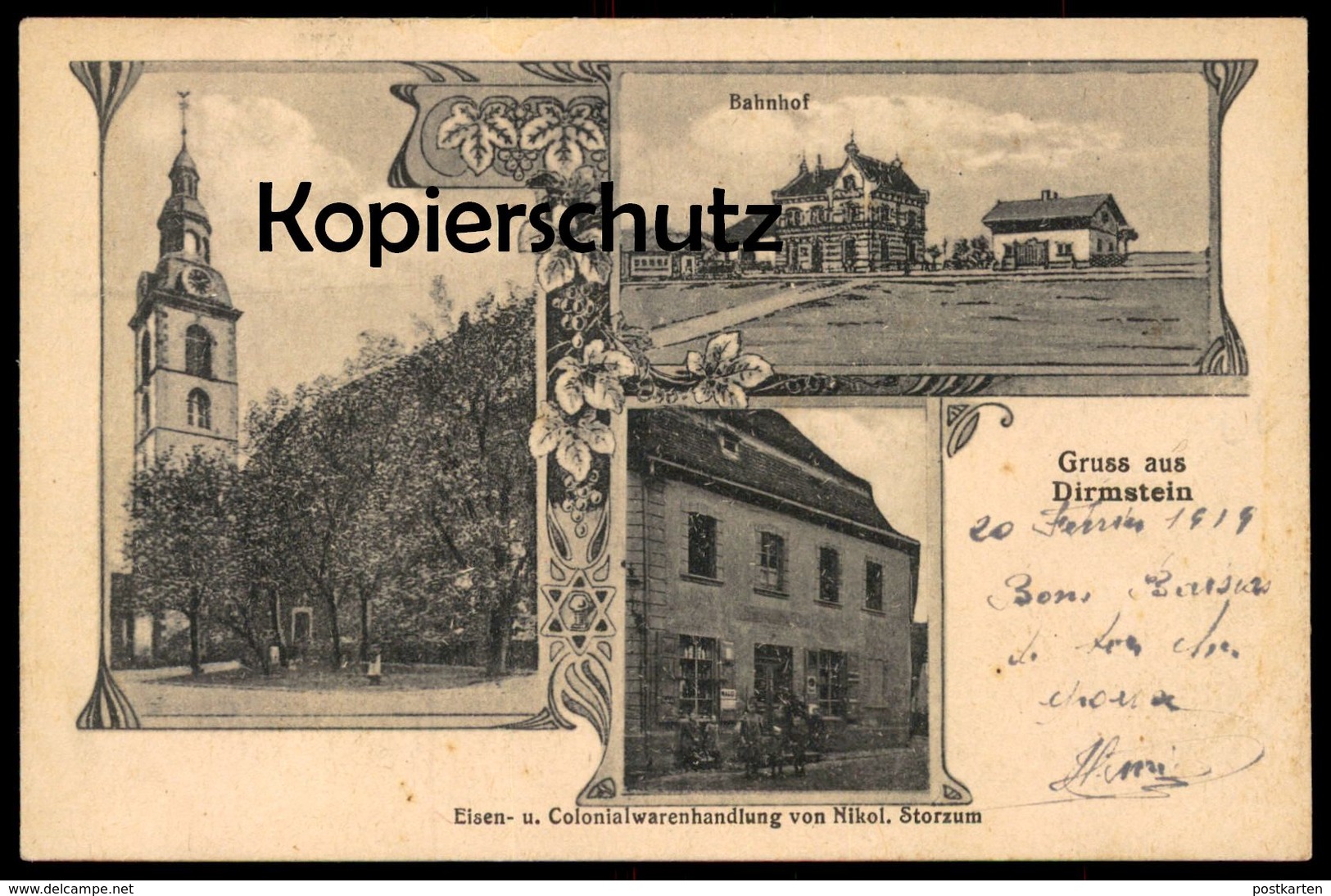 ALTE POSTKARTE GRUSS AUS DIRMSTEIN BAHNHOF COLONIALWARENHANDLUNG STORZUM MAGGI Leiningerland Station Gare Cpa Postcard - Grünstadt
