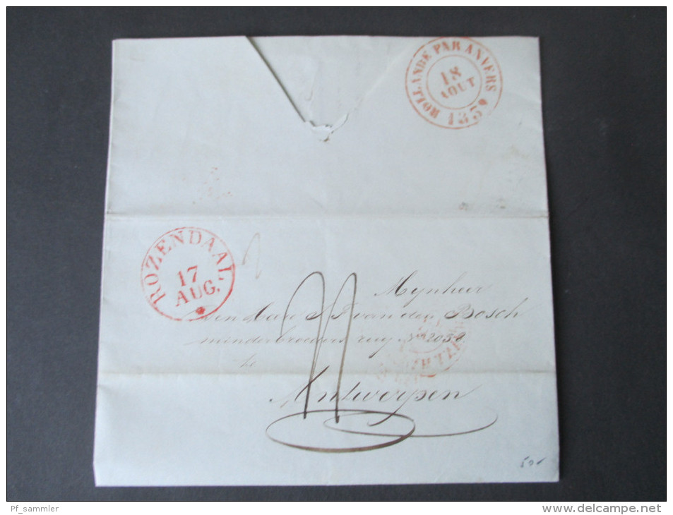 Vorphila Rozendaal 17. Aug. 1839 Hollande Par Anvers. Taxvermerk. Van Den Bosch. Geschäftsbrief / Rechnung?! - ...-1852 Prephilately