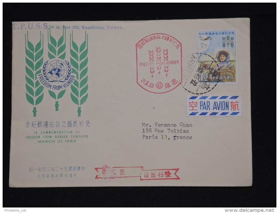 FORMOSE - Enveloppe De Kaoshiung Pour Paris Par Avion ( étiquette ) En 1963 - Aff. Plaisant - A Voir - Lot P11578 - Storia Postale