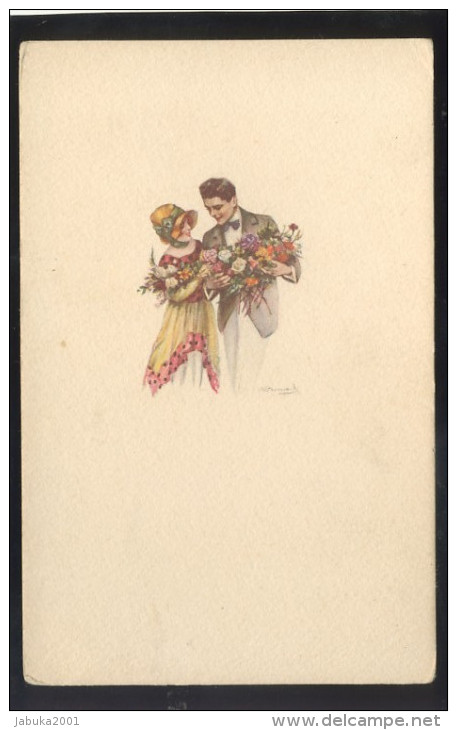 WOMAN LADY AND MAN ITALIAN ART SIGNED BOMPARD OLD POSTCARD #150 - Bompard, S.