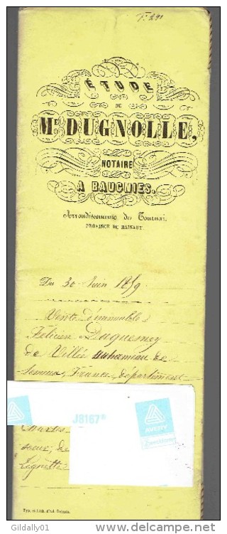 Vente: Immeuble à SEMEUSE (Dep Des Ardennes) 1859.   Me Dugnolle, Notaire. De BAUGNIES (Hainaut). - Manuscrits
