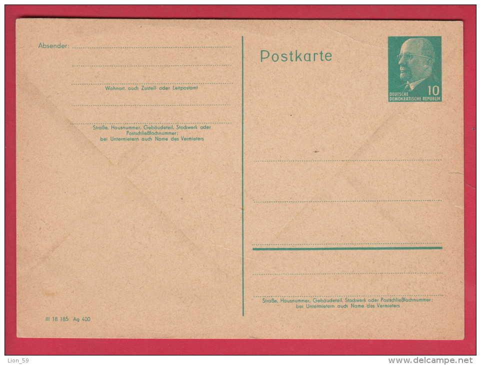 188730 / 1961 - 10 Pf. Walter Ulbricht - POSTKARTE , III 18 185 Ag 400 , Stationery DDR Germany Deutschland Allemagne - Cartes Postales - Neuves