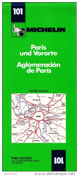 CARTE MICHELIN PNEUMATIQUES N° 101 SOLDE LIBRAIRIE 1977 BANLIEUE DE PARIS OUTSKIRTS OF PARIS UND VORORTE AGLOMERACION DE - Cartes/Atlas