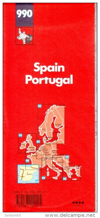 CARTE MICHELIN PNEUMATIQUES N° 990 SOLDE LIBRAIRIE 1988 ESPANA PORTUGAL ESPAGNE SPAIN - Kaarten & Atlas