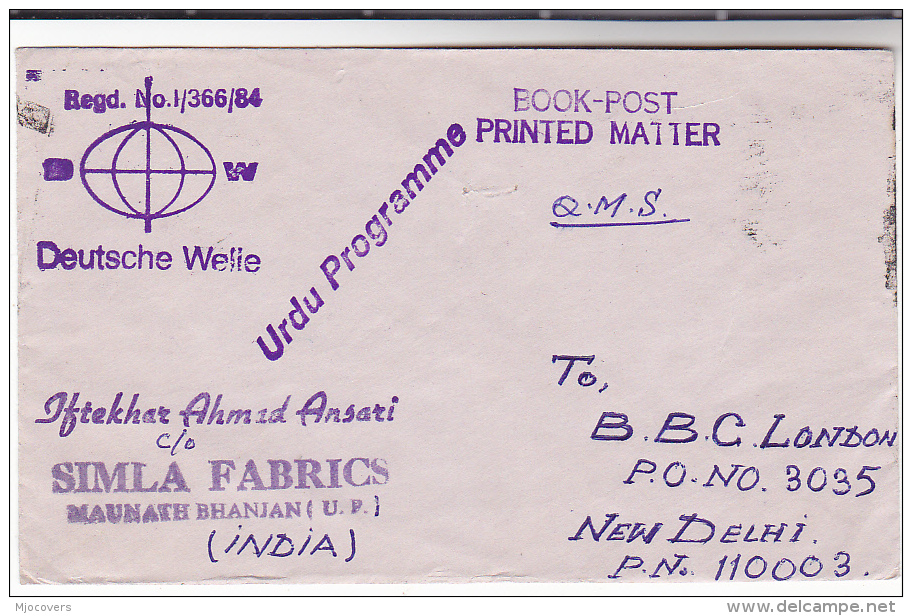 1988 INDIA Stamps COVER Registered ILLUS ADVERT GERMAN RADIO Deutsche Welle [German Broadcaster] To BBC London GB - Covers & Documents