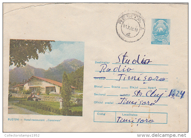 30522- BUSTENI- CARAIMAN HOTEL RESTAURANT, COVER STATIONERY, 1976, ROMANIA - Hôtellerie - Horeca