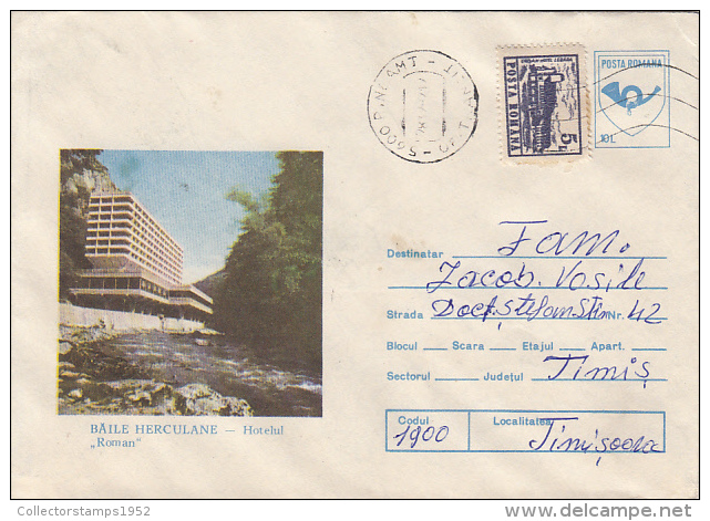 30523- BAILE HERCULANE SPA TOWN, ROMAN HOTEL, COVER STATIONERY, 1992, ROMANIA - Hôtellerie - Horeca