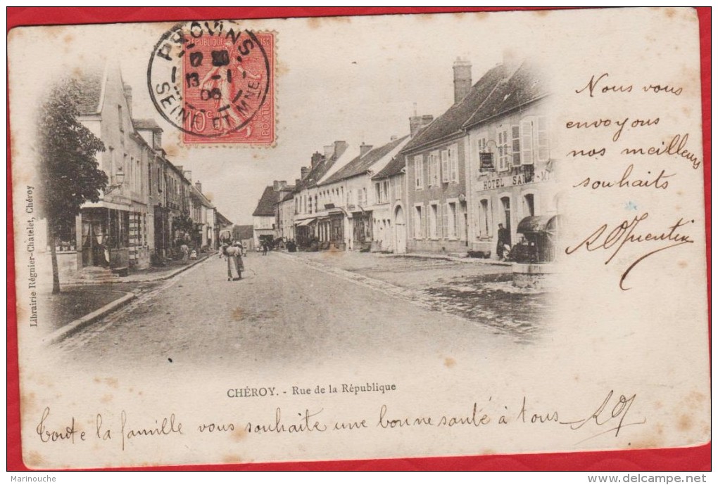 89 CHEROY. - Rue De La République - Précurseur 1906 - Très Piquée - R/V - Charmoy