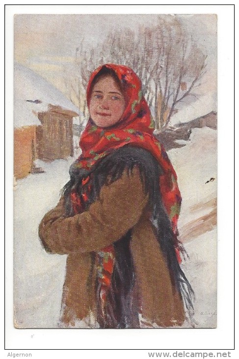 13196 - Illustrateur Russe Femme Au Chale Rouge - Autres & Non Classés