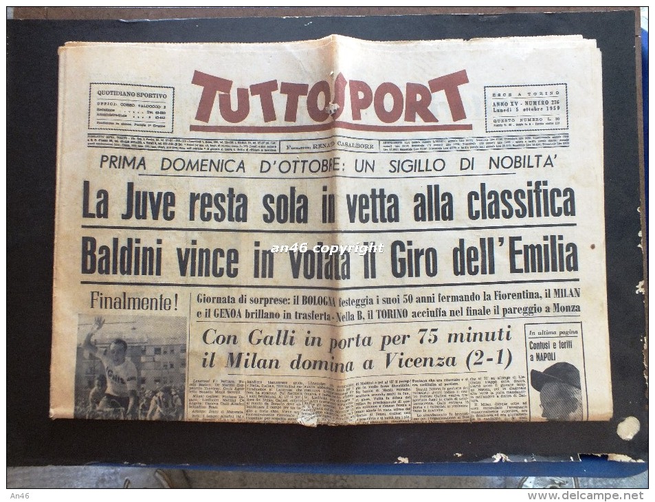 TUTTOSPORT-DEL LUNEDI´ 5 OTTOBRE 1959-COMPLETO DI 12 PAGINE E IN BUONO STATO- - Sport