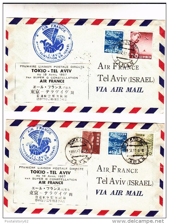 Tokio To Tel Aviv. Premier Liaison Postale Direct. 2 Cover Du 18 Aprile 1957 - Cartas & Documentos