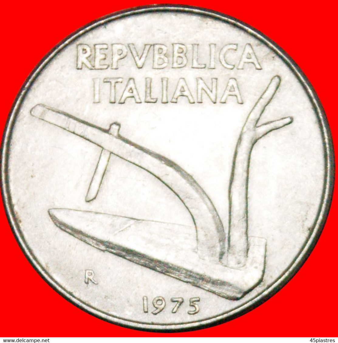 &#9733;PLOUGH AND EARS: ITALY &#9733; 10 LIRE 1975R! LOW START! &#9733; NO RESERVE! - 2 000 Lire