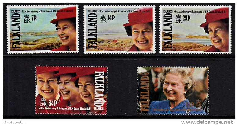 A5433 FALKLAND ISLANDS 1992, SG 647-51  40th Anniv Queen Elizabeth's Accession,  MNH - Falkland Islands