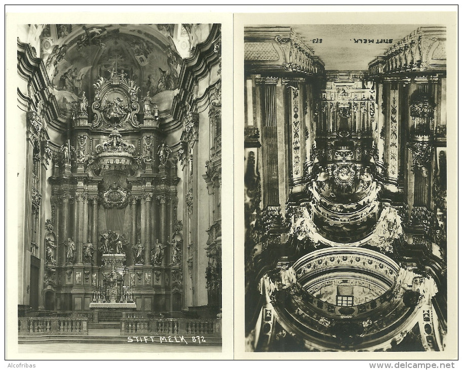 Autriche Cpa Photo Stift Melik Deux Cartes 1932 Interieur Eglise - Wachau