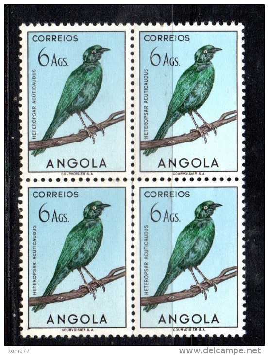 SS2192 - ANGOLA 1951 Birds - 6 Ags Yvert N. 342  ***  MNH QUARTINA! - Angola