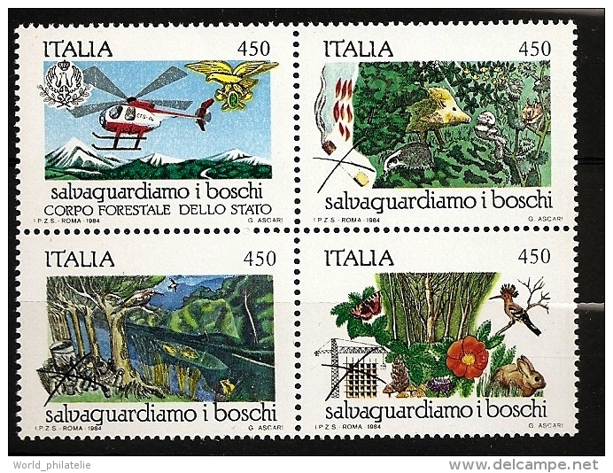 Italie Italia 1984 N° 1611 / 4 ** Hélicoptère, Cigarette, Ecureuil, Lapin, Champignon, Poisson, Grenouille, Papillon - 1981-90: Nieuw/plakker