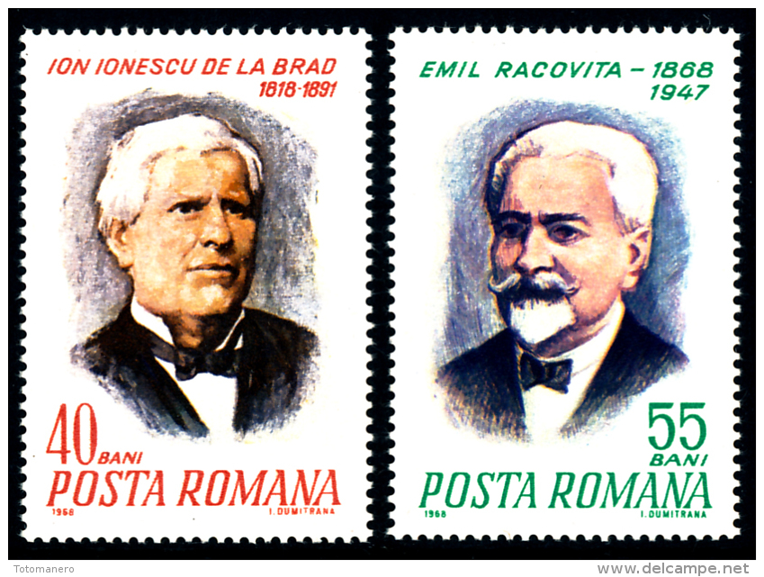 ROMANIA/Rumänien 1968, Ion Ionescu De La Brad And Emil Racovita Set Of 2v** - Poolreizigers & Beroemdheden