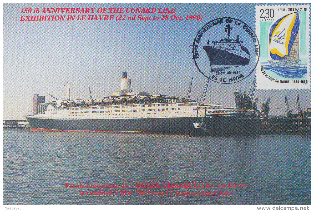 Carte  150éme   Anniversaire  De  La  CUNARD  LINE    LE HAVRE   1990 - Ships