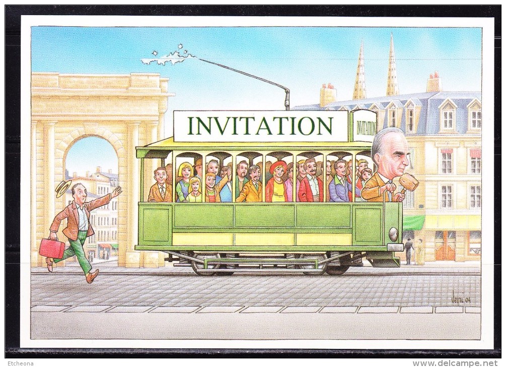 =CP 1er Jour Tramway De Bordeaux 24.4.04 Illustration Le Tramway Invitation Au Salon Carte Postale De Floirac 1 Mai 2004 - Tramways