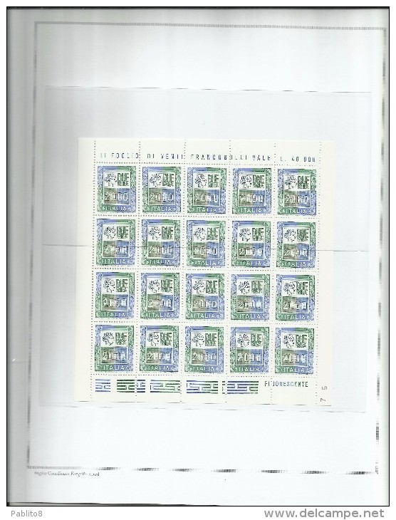 ITALIA REPUBBLICA ITALY 1978 1979 ALTI VALORI HIGH VALUES LIRE 1000 2000 3000 4000 5000 FOGLI DI 20 MINI FOGLI MNH - Fogli Completi