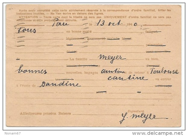 B811 - CP Entier IRIS - De PAU Basses Pyrennées Pour STRASBOURG Bas Rhin - Octobre 1940 - Taxe Allemande Crayon 6 Pfg - - Guerre De 1939-45