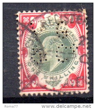 Y684 - GRAN BRETAGNA 1902  , 1 Shilling N. 117 Usato . PERFIN - Perfins