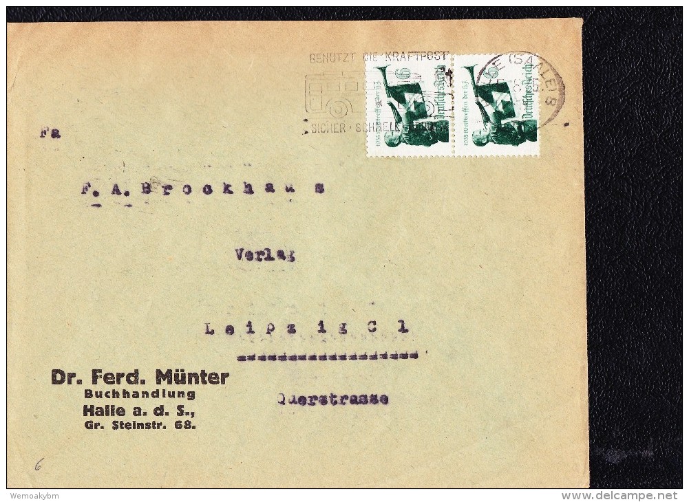 DR 33 Bis 45: Fern-Brief Welttreffen Der HJ  1935 Von Halle Nach Leipzig Vom 5.8.35  Knr: 584 (2) - Senkrechtes Paar - Briefe U. Dokumente