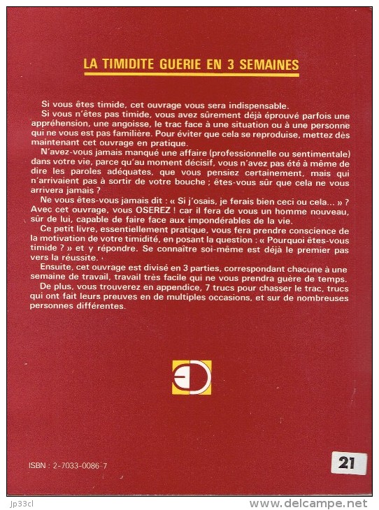 La Timidité Guérie En 3 Semaines Par Jean Chartier, Docteur En Psychologie, Dangles, 1971 (120 Pages) - Gezondheid