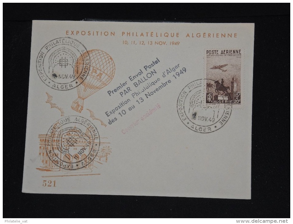 FRANCE - ALGERIE - Enveloppe Du 1er Envol Postal à Alger En 1949 Et Accidenté Au Forum- A Voir - Lot P11659 - Airmail