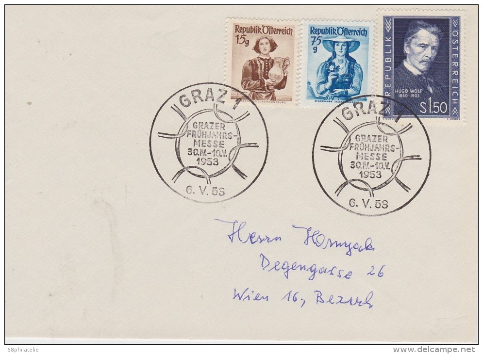 AUTIRCHE 1956 LETTRE DE GRAZ AVEC CACHET ILLUSTRE - Storia Postale