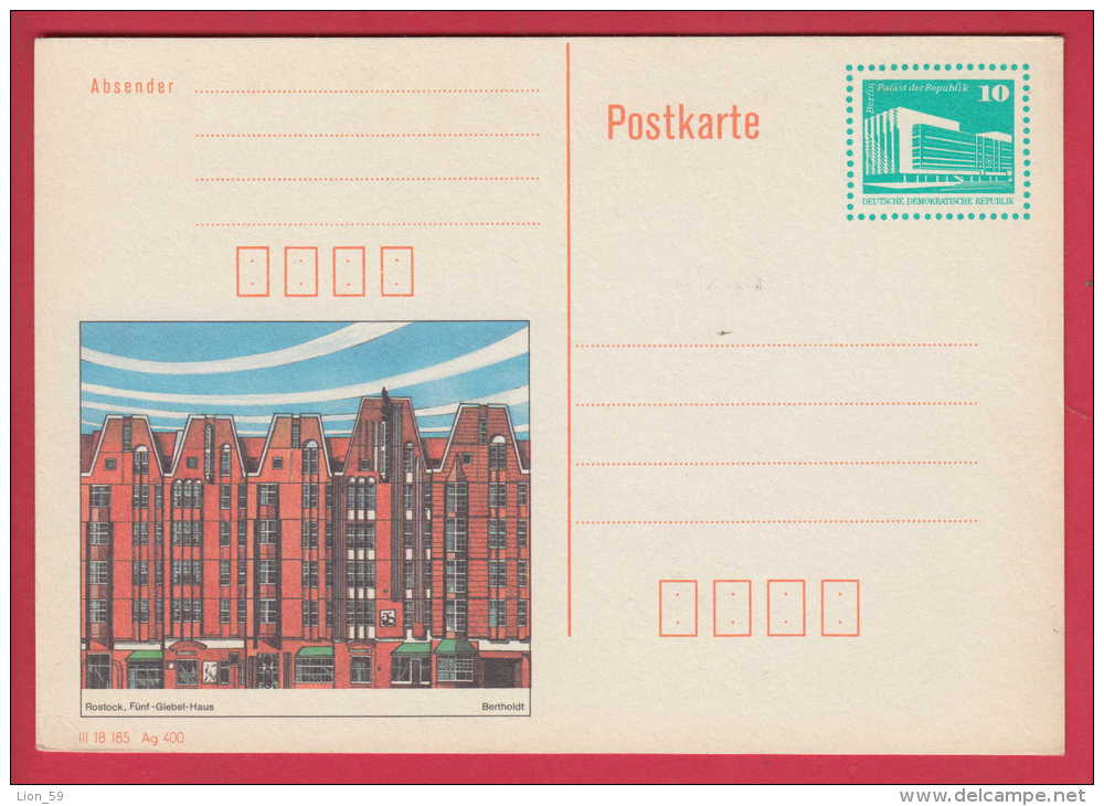 188786 / 1990 - 10 Pf. Palace Republic , Rostock, " Fünf-Giebel-Haus " , BERTHOLDT , Stationery DDR Germany - Postcards - Mint