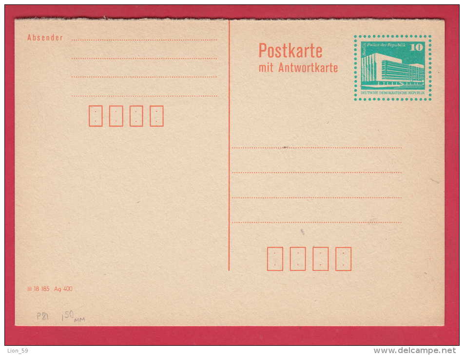 188787 / 1982 - 10 Pf. Palace Republic , MIT ANTWORTKARTE , III 18 185 Ag 400 , Stationery DDR Germany - Postcards - Mint