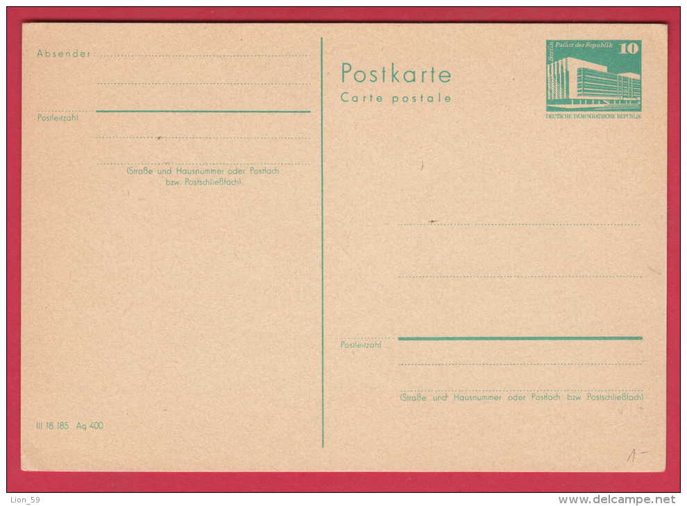 188789 / 1982 - 10 Pf. Palace Of The Republic, Berlin , III 18 185 Ag 400 ,  Stationery DDR Germany Deutschland - Postcards - Mint